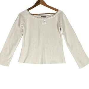 Stellaluna Knit Off Shoulder Sweater Womens Medium Ivory Raised 3D Floral NWT